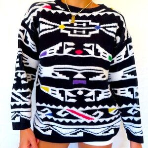 Vintage 80’s Sterling Harris chunky funky geometric sweater SZ M colorful 3D